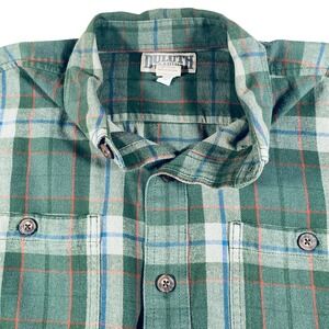 Duluth Trading Mens Green Plaid Long Sleeve Flannel Gorpcore Shirt Size Medium
